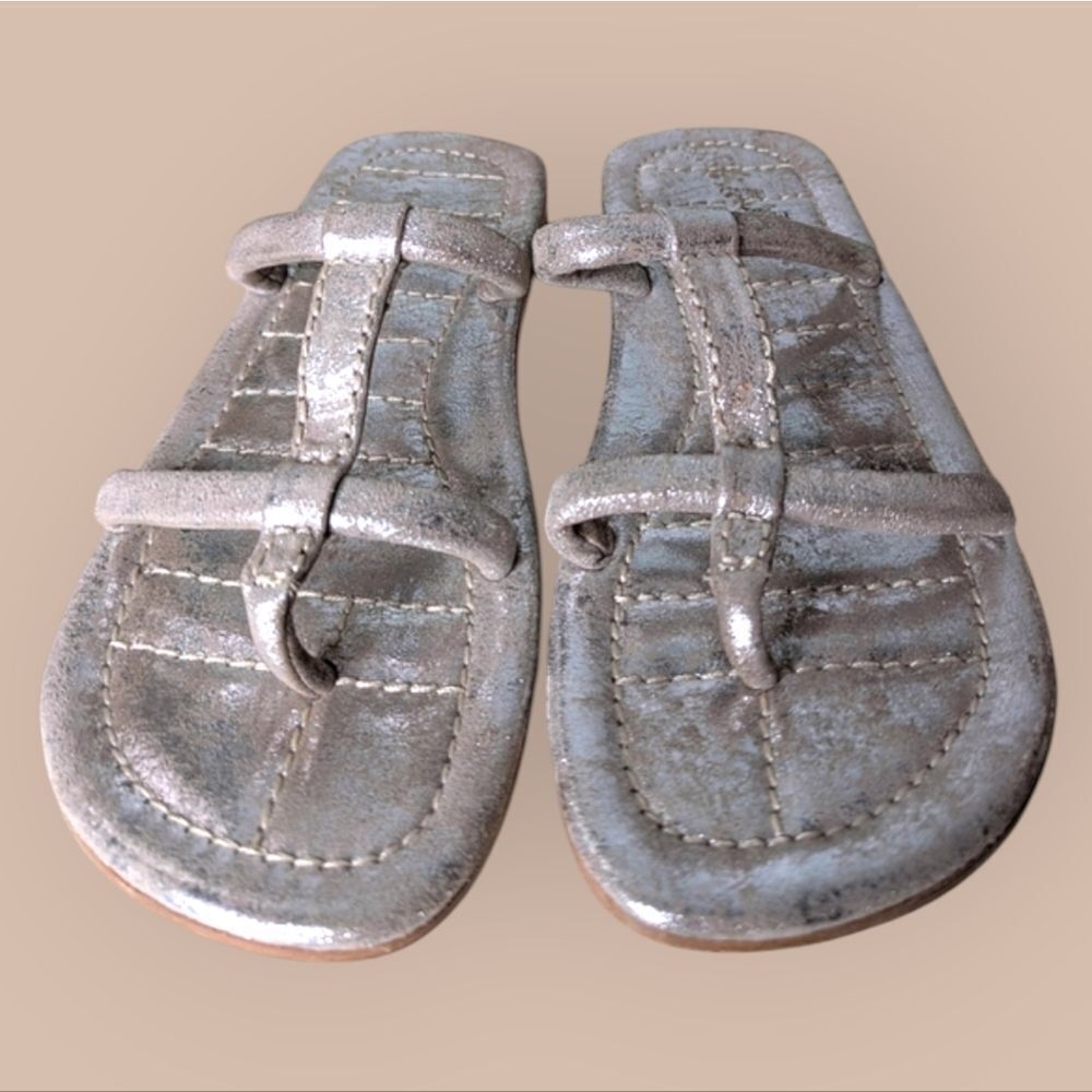 Free People Factory Distressed Silver Roman Gladiator Sandals Size 11